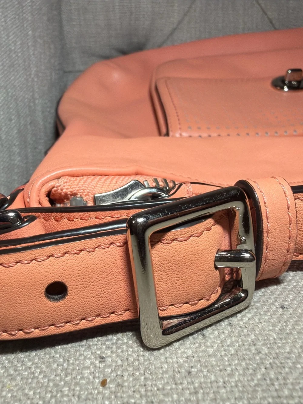 COACH Legacy Perforated Leather Courtenay Hobo 23704 SV/Coral w/Light Sand